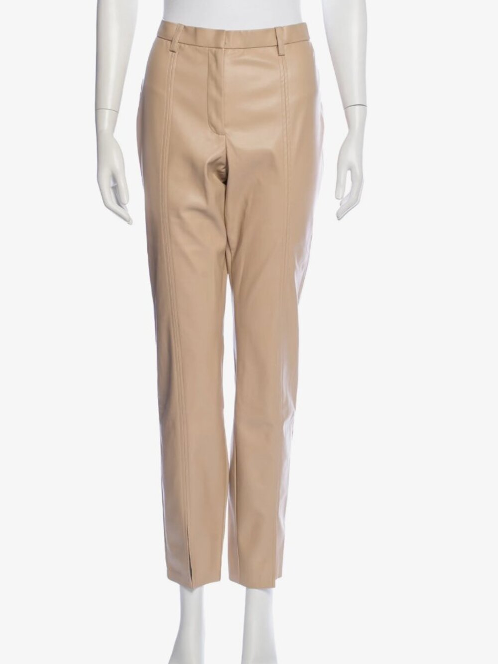 JASON WU Womens Tan Faux Leather Mid-Rise Pleated Pants Size L